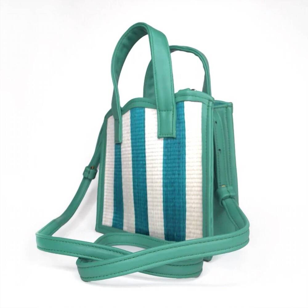 NEW SOLI & SUN women's nina straw & leather tote bag in green